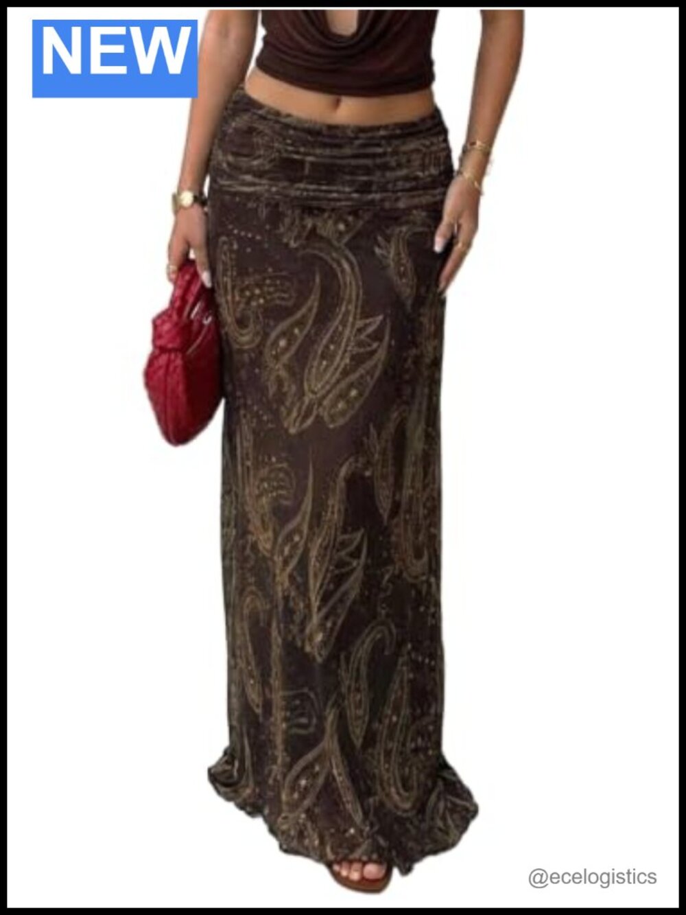 Boho Maxi Skirt Low Rise Western Hippie Long Skirt Paisley